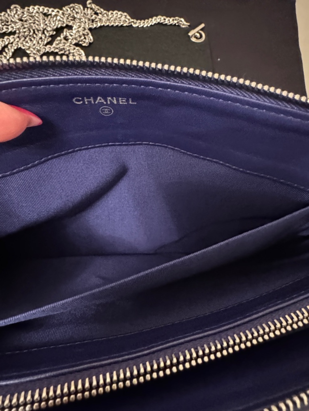 CHANEL Quilted Lambskin Clutch with Chain Pouch - Deep Blue - Picture 6 of 14